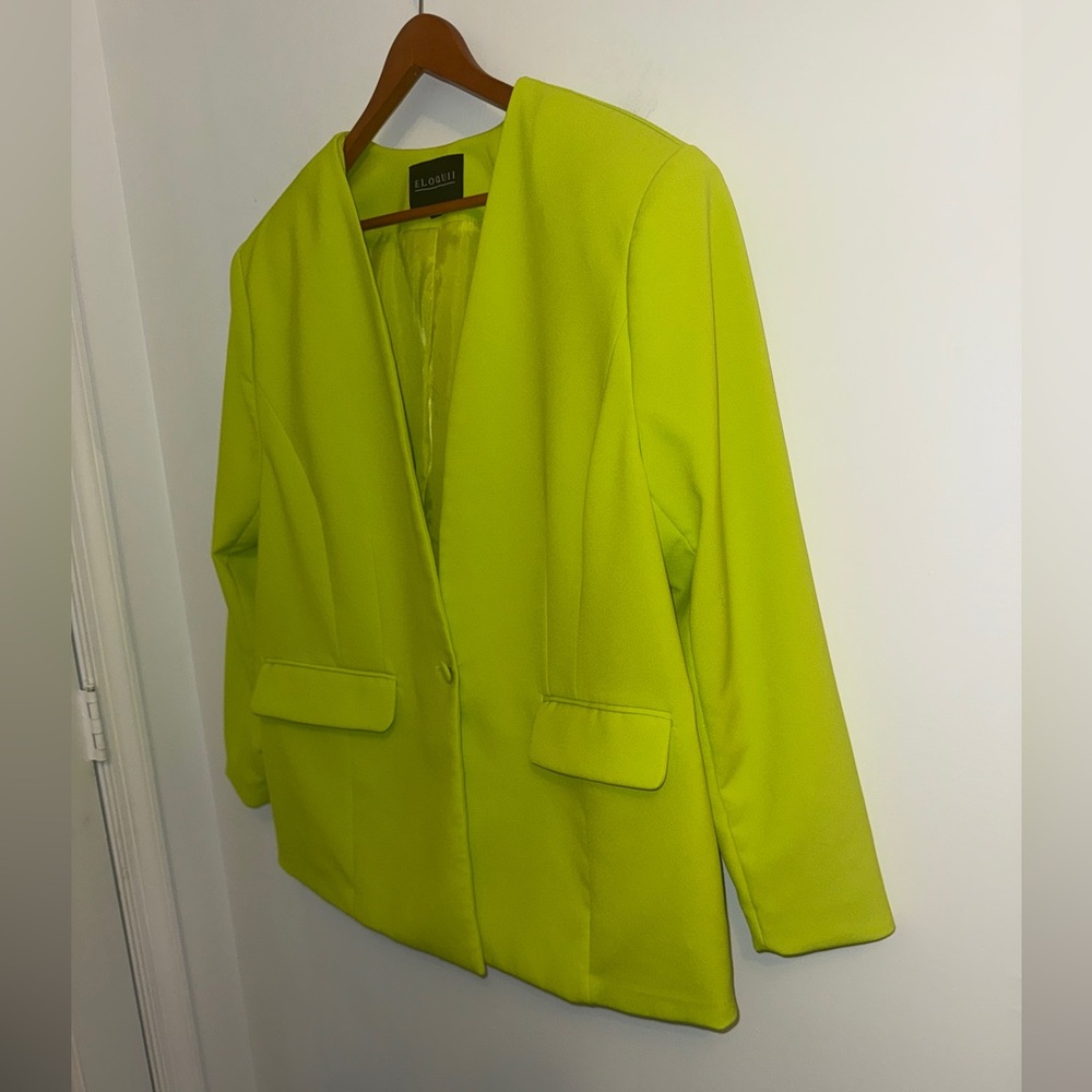 Eloquii Women’s Bright Green Single Breasted One Button Blazer, sz 16 - Picture 3 of 10